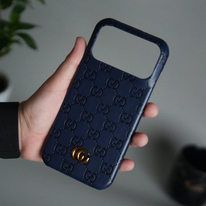 FRATO iPhone 17 Series Blue iPhone 17 Pro Max Luxury GG Fashion Leather Brand Case Cover