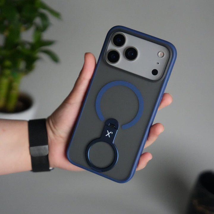 FRATO iPhone 17 Series Blue iPhone 17 Pro Max Magnetic Ring Stand Case | Frosted Shockproof Back Cover with Metal Kickstand &amp; MagSafe Support