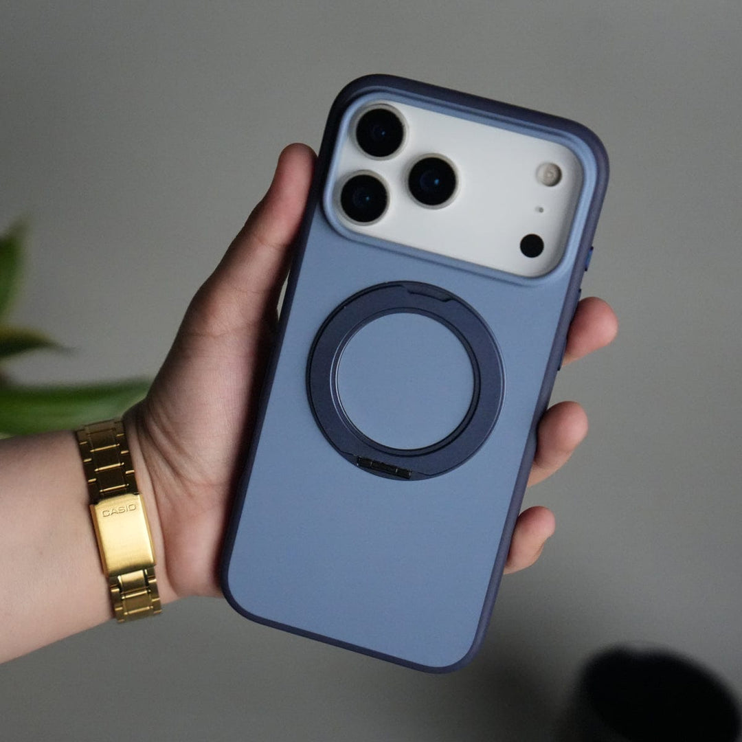 FRATO iPhone 17 Series Blue iPhone 17 Pro Max Matte Shockprof Case with Metal 360° Kickstand