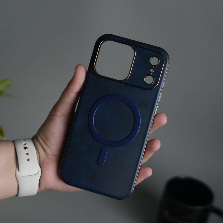 FRATO iPhone 17 Series Blue iPhone 17 Pro Max Metallic Textured Leather MagSafe Ring Case Cover