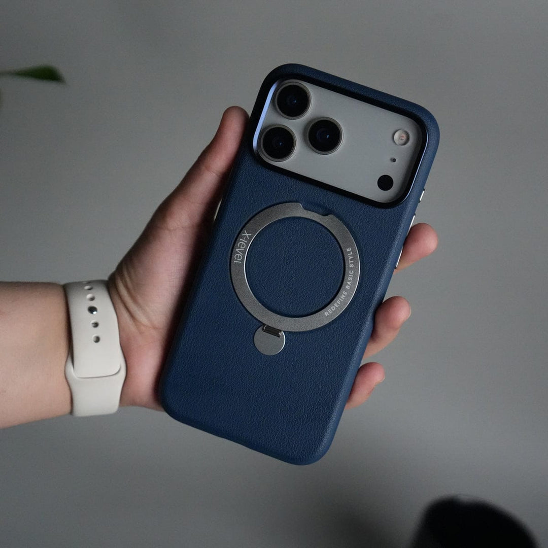 FRATO iPhone 17 Series Blue iPhone 17 Pro Max Premium Leather Kickstand Case | Metal Ring Stand | Shockproof Back Cover