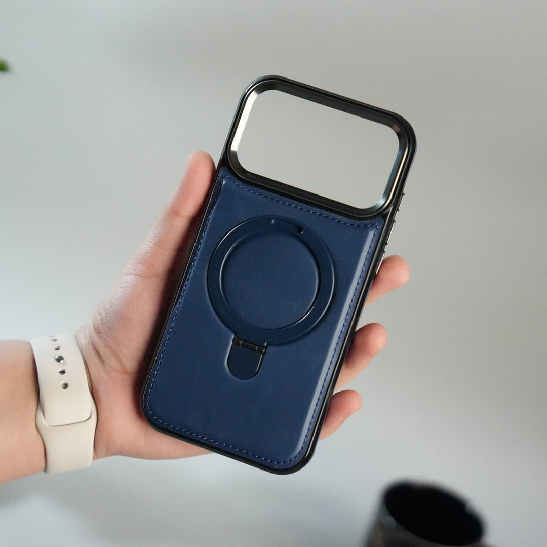 FRATO iPhone 17 Series Blue iPhone 17 Pro Max Premium PU Leather Case with Metal Kickstand | Metal Camera Bump | Luxury Shockproof Back Cover