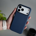 iPhone 17 Pro Max PU Leather Case with Metal Camera Frame & Built-in MagSafe Back Cover