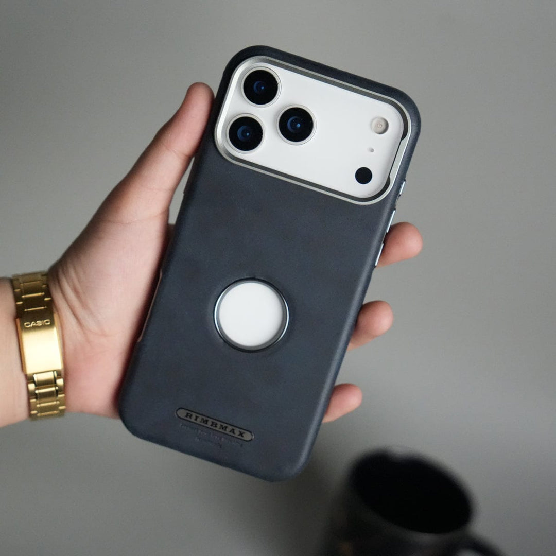 FRATO iPhone 17 Series Blue iPhone 17 Pro Max PU Leather Logo Cut MagSafe Case | Metal Camera Frame with Premium Finish