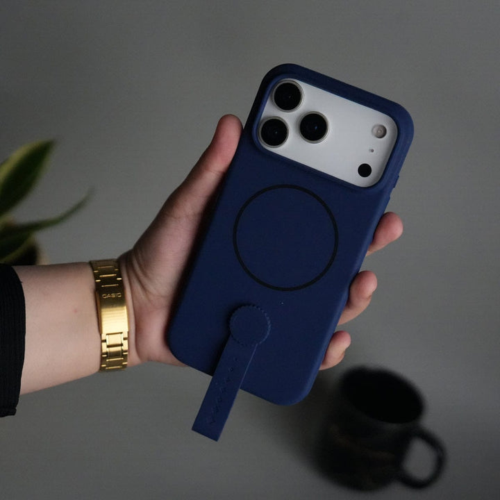 FRATO iPhone 17 Series Blue iPhone 17 Pro Max Silicone Case | Magnetic Ring | Silicone Rotating Grip Strap Cover