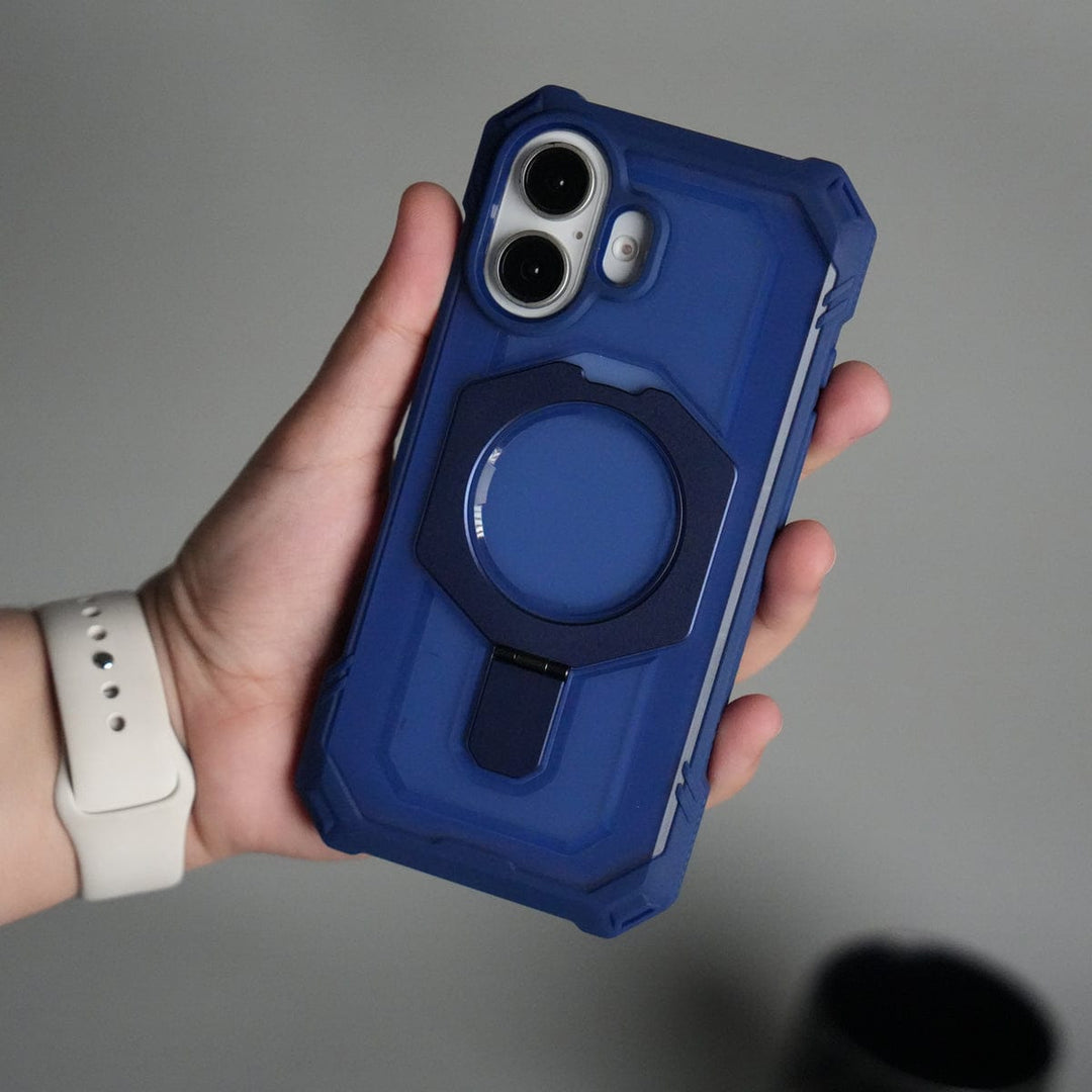 FRATO iPhone 17 Series Blue iPhone 17 – Rugged Armor MagSafe Case with Metal Kickstand