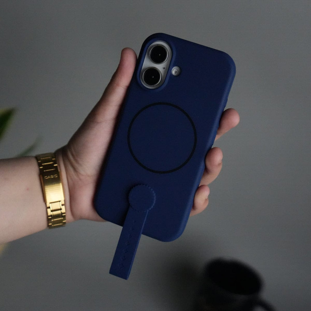 FRATO iPhone 17 Series Blue iPhone 17 Silicone Case | Magnetic Ring | Silicone Rotating Grip Strap Cover