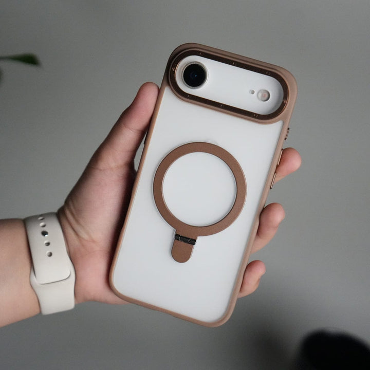 FRATO iPhone 17 Series Brown iPhone 17 Air Frosted Case with Metal Camera Bump &amp; Metal Kickstand | Shockproof Matte Hybrid Cover