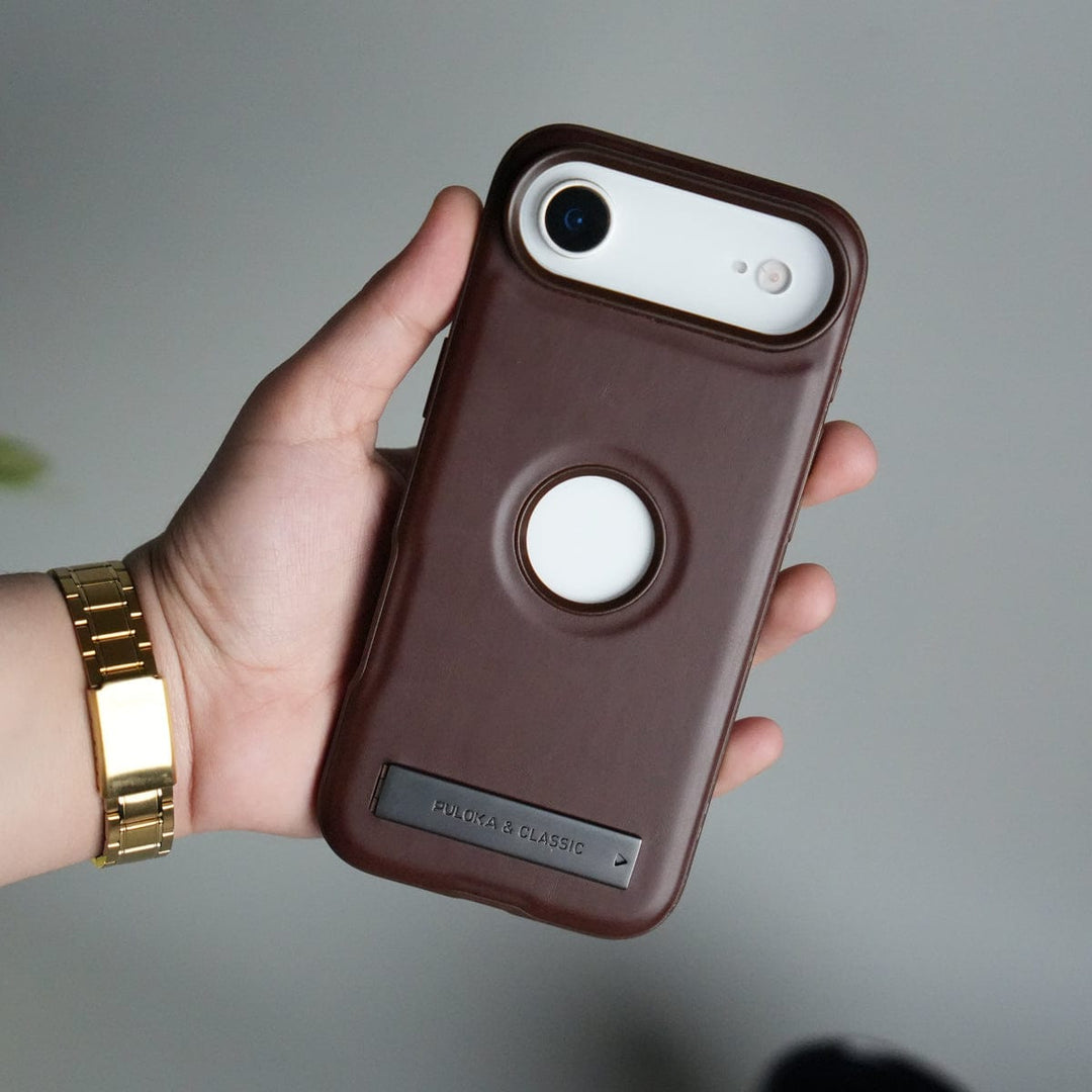FRATO iPhone 17 Series Brown iPhone 17 Air Full PU Leather Inbuilt Metal Stand Case Cover