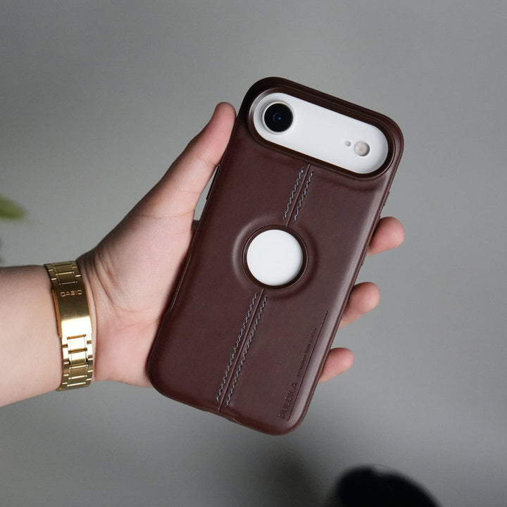 FRATO iPhone 17 Series Brown iPhone 17 Air Leather Case | Classic Middle Stitched PU Back Cover
