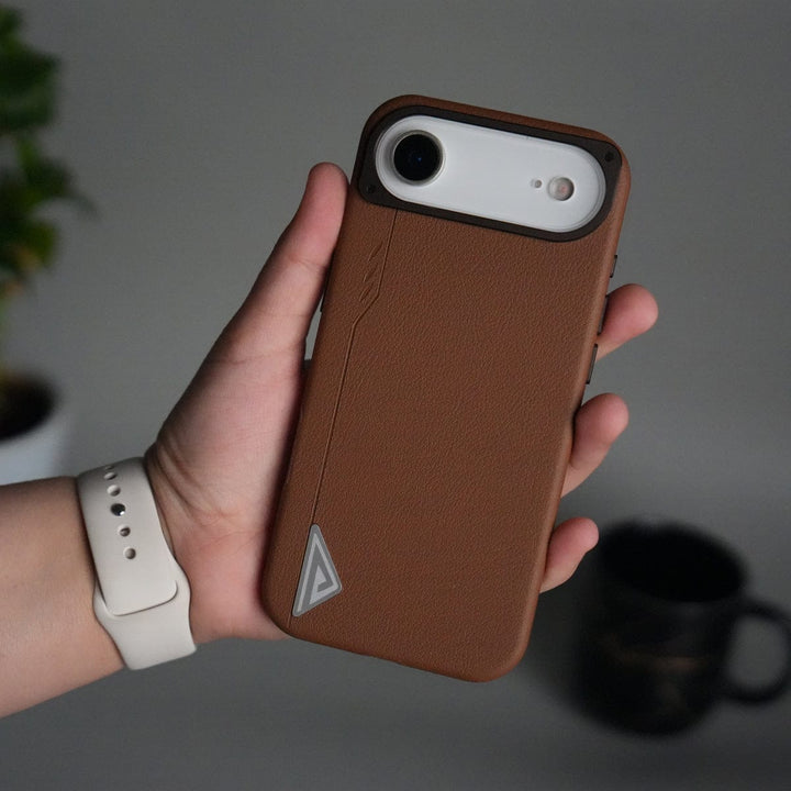 FRATO iPhone 17 Series Brown iPhone 17 Air Leather Texture MagSafe PVC NUIU Case With Metal Camera Bump