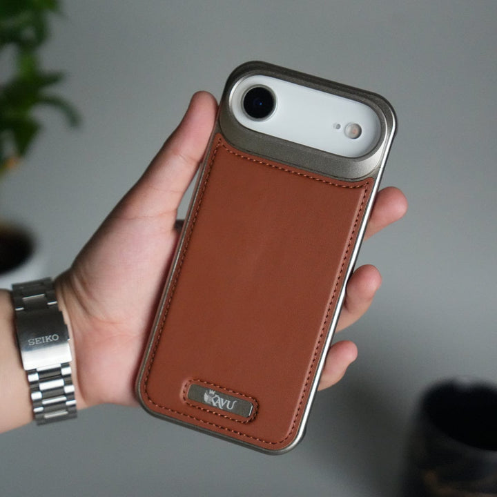 FRATO iPhone 17 Series Brown iPhone 17 Air Premium Metallic AeroFLex Aluminium Stitch Leather MagSafe Case