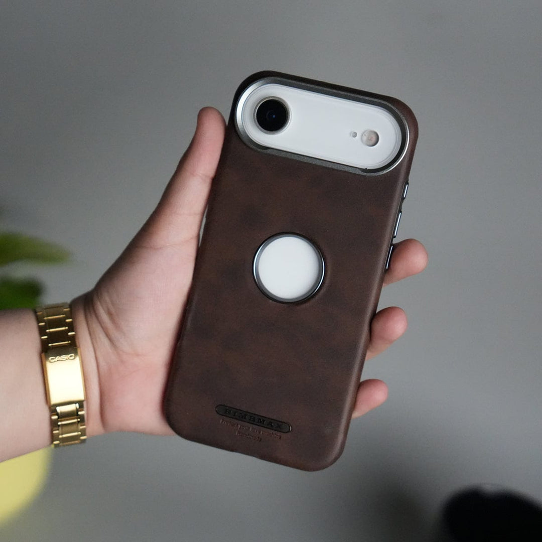FRATO iPhone 17 Series Brown iPhone 17 Air PU Leather Logo Cut MagSafe Case | Metal Camera Frame with Premium Finish