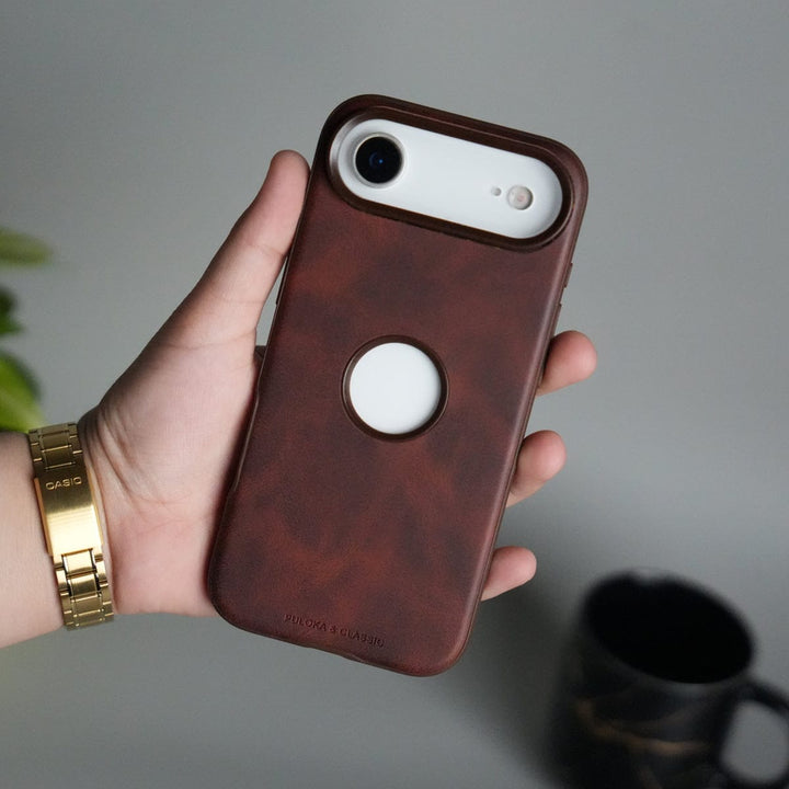 FRATO iPhone 17 Series Brown iPhone 17 Air PU Leather Logo Cut Plain Case Premium Finish Cover