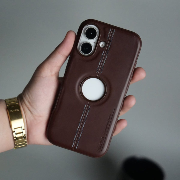 FRATO iPhone 17 Series Brown iPhone 17 Leather Case | Classic Middle Stitched PU Back Cover