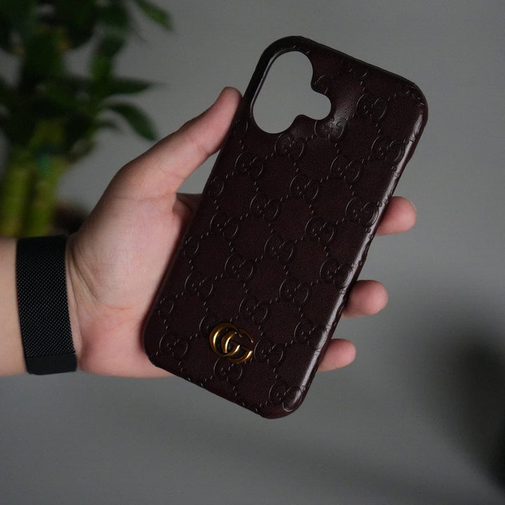 FRATO iPhone 17 Series Brown iPhone 17 Luxury GG Fashion Leather Brand Case Cover