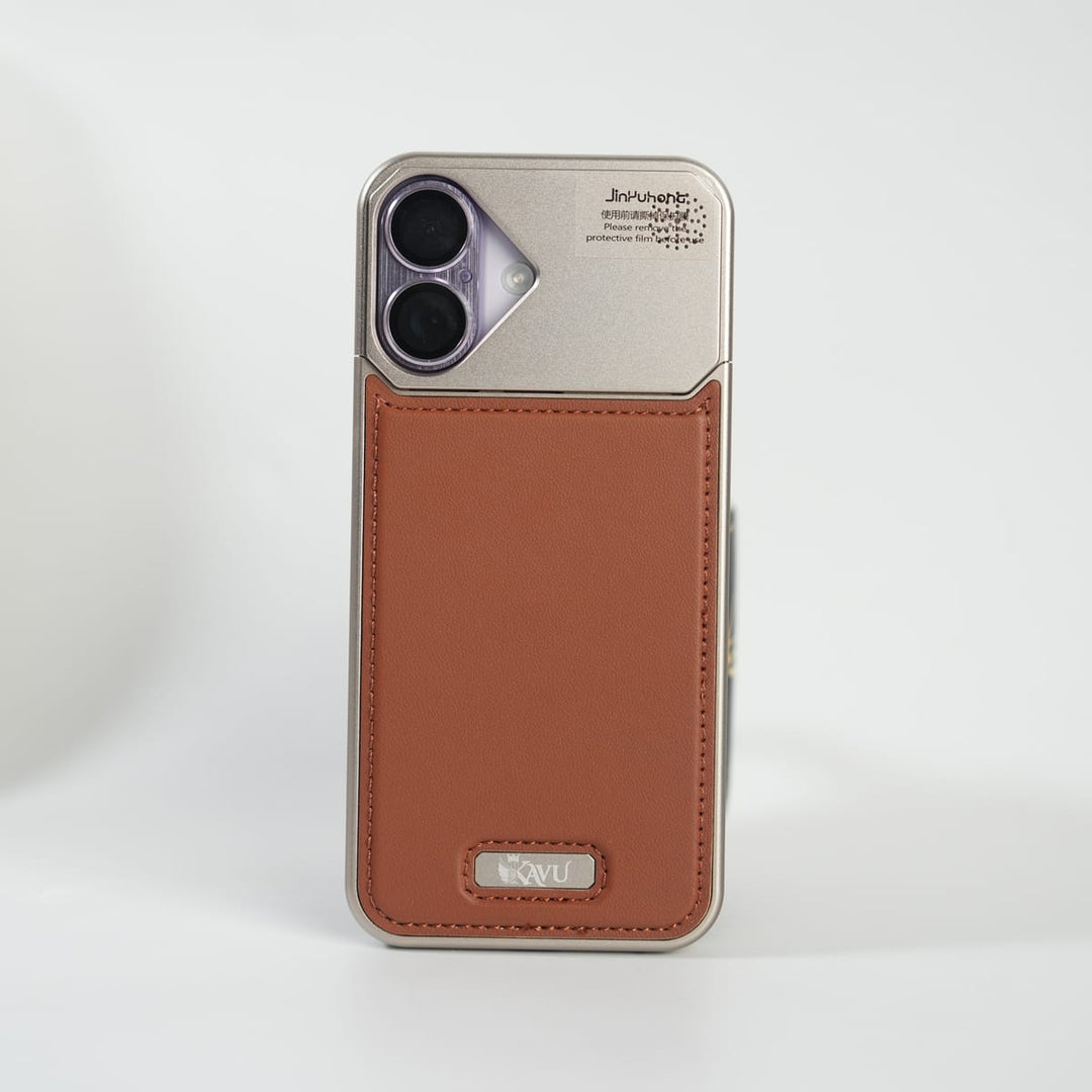 FRATO iPhone 17 Series Brown iPhone 17 Premium Metallic AeroFLex Aluminium Stitch Leather MagSafe Case
