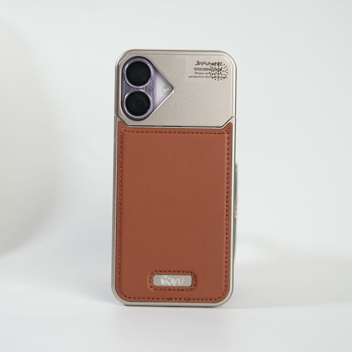 FRATO iPhone 17 Series Brown iPhone 17 Premium Metallic AeroFLex Aluminium Stitch Leather MagSafe Case