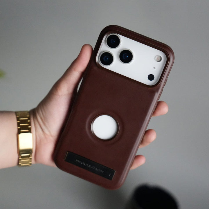 FRATO iPhone 17 Series Brown iPhone 17 Pro Max Full PU Leather Inbuilt Metal Stand Case Cover