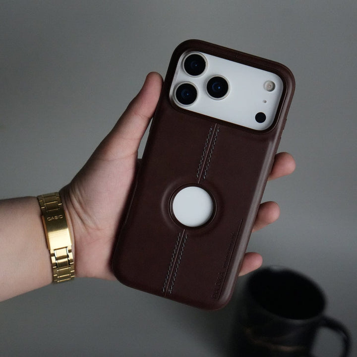 FRATO iPhone 17 Series Brown iPhone 17 Pro Max Leather Case | Classic Middle Stitched PU Back Cover