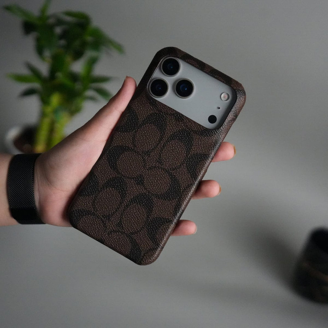 FRATO iPhone 17 Series Brown iPhone 17 Pro Max Luxury CC Brand PU Leather Design Case Cover