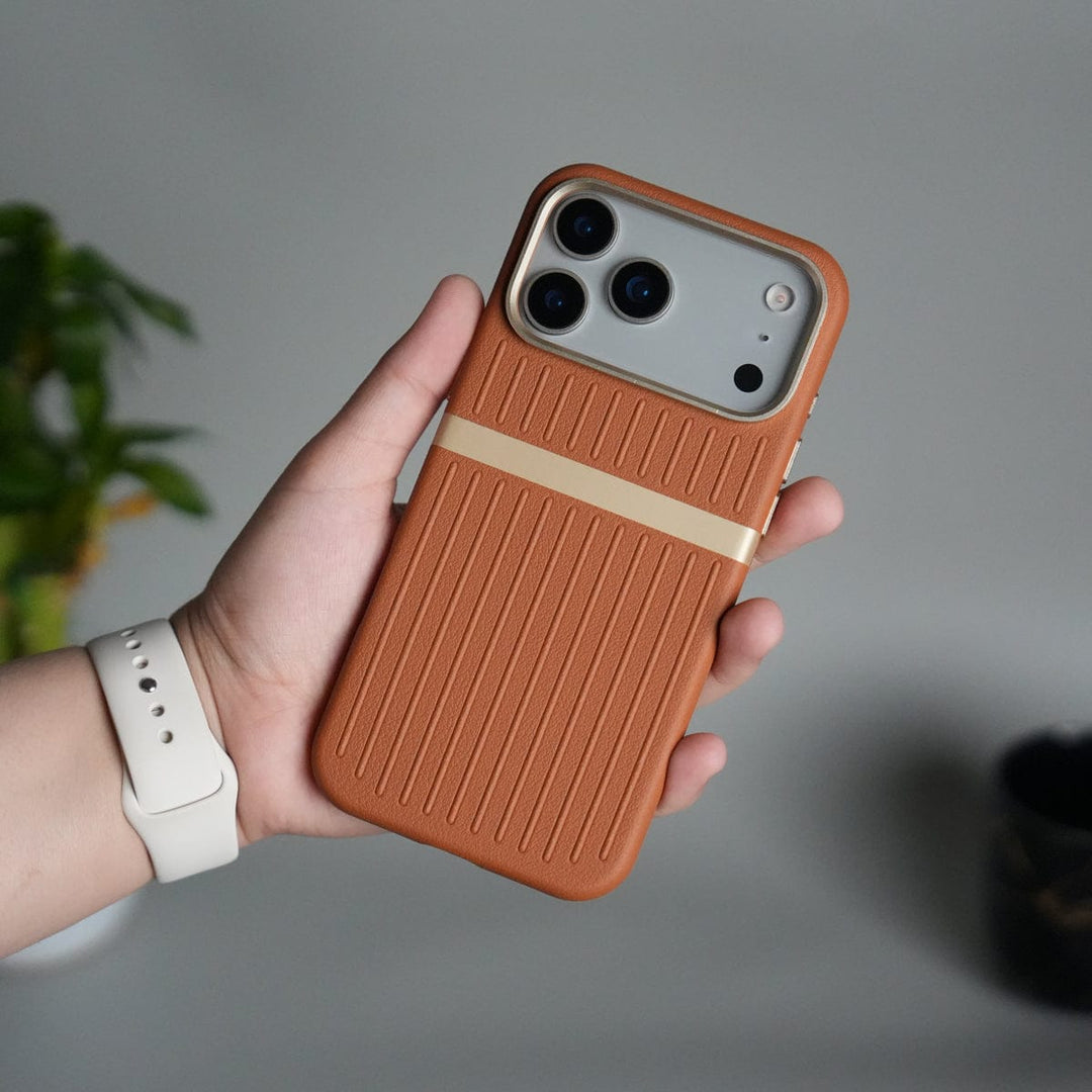 FRATO iPhone 17 Series Brown iPhone 17 Pro Max MagSafe Case | Premium Suitcase Textured Grip Cover with Metal Camera Bumper