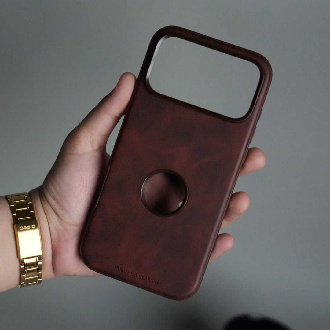 FRATO iPhone 17 Series Brown iPhone 17 Pro Max PU Leather Logo Cut Plain Case Premium Finish Cover