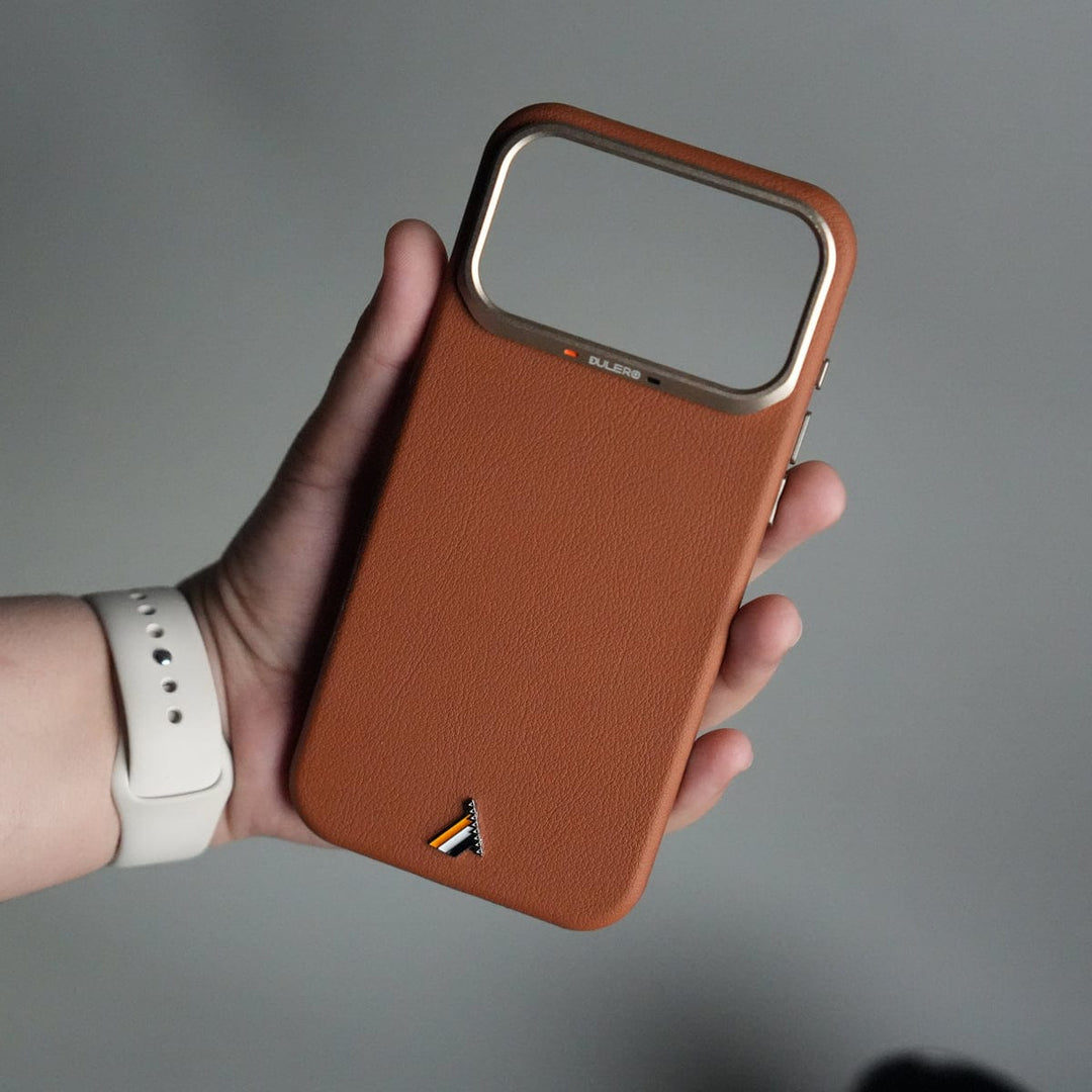 FRATO iPhone 17 Series Brown iPhone 17 Pro PU Leather Case with Metal Camera Frame