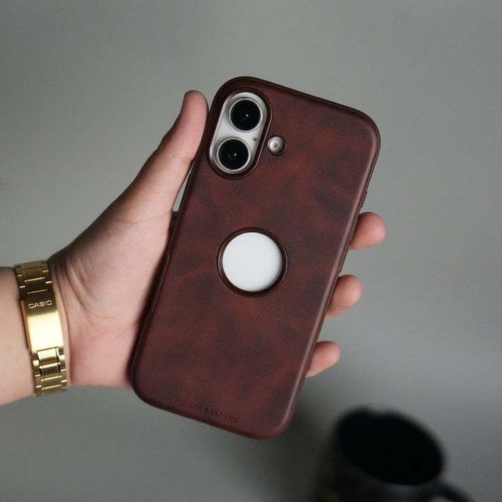 FRATO iPhone 17 Series Brown iPhone 17 PU Leather Logo Cut Plain Case Premium Finish Cover