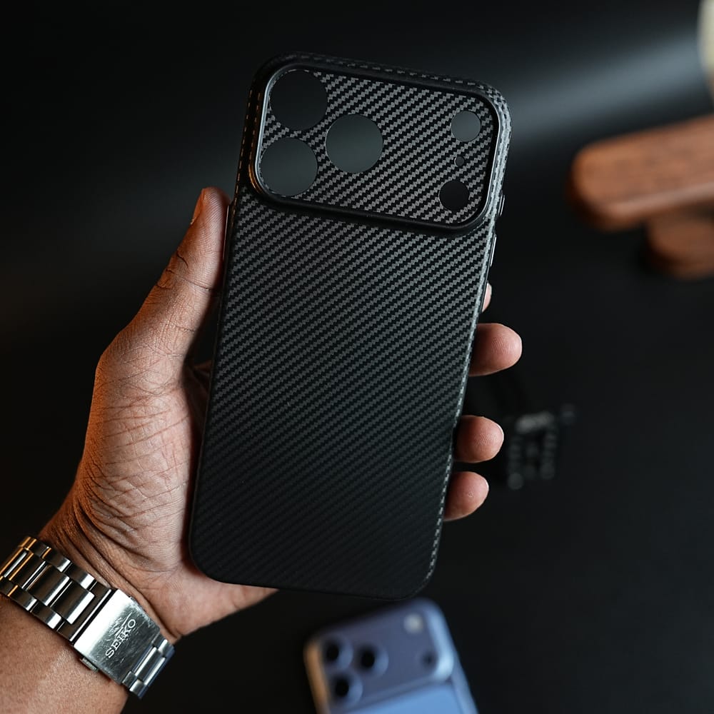 FRATO iPhone 17 Series CarbonEdge Ultra-Thin iPhone Case with Metal Buttons | Carbon Fiber Texture Slim Back Cover