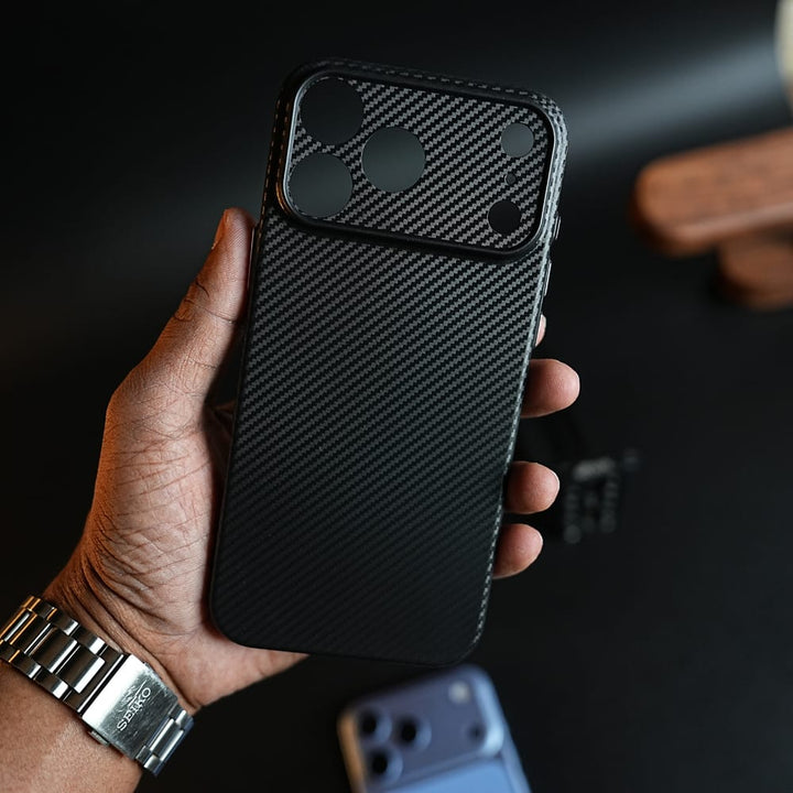 FRATO iPhone 17 Series CarbonEdge Ultra-Thin iPhone Case with Metal Buttons | Carbon Fiber Texture Slim Back Cover