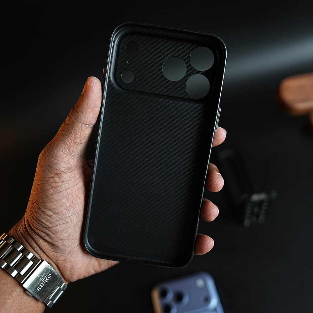 FRATO iPhone 17 Series CarbonEdge Ultra-Thin iPhone Case with Metal Buttons | Carbon Fiber Texture Slim Back Cover