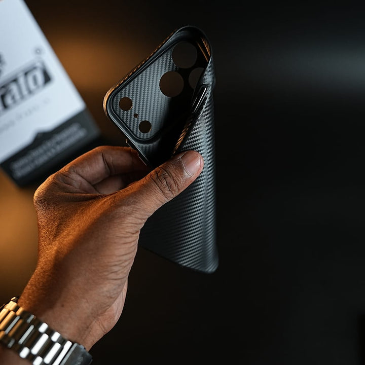 FRATO iPhone 17 Series CarbonEdge Ultra-Thin iPhone Case with Metal Buttons | Carbon Fiber Texture Slim Back Cover