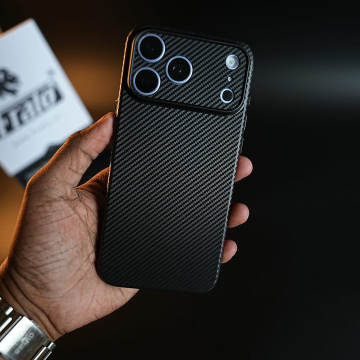 FRATO iPhone 17 Series CarbonEdge Ultra-Thin iPhone Case with Metal Buttons | Carbon Fiber Texture Slim Back Cover