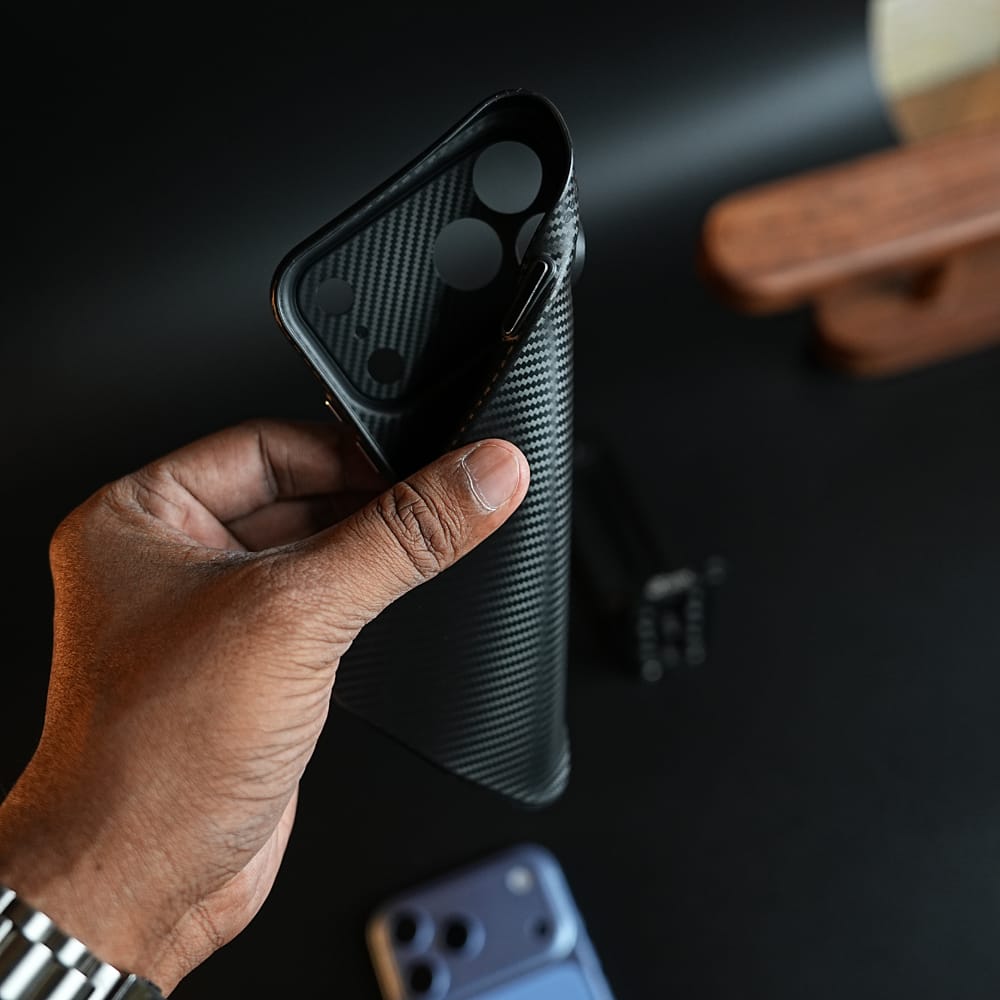 FRATO iPhone 17 Series CarbonEdge Ultra-Thin iPhone Case with Metal Buttons | Carbon Fiber Texture Slim Back Cover