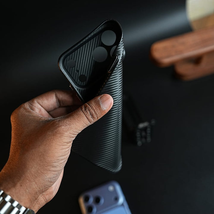 FRATO iPhone 17 Series CarbonEdge Ultra-Thin iPhone Case with Metal Buttons | Carbon Fiber Texture Slim Back Cover