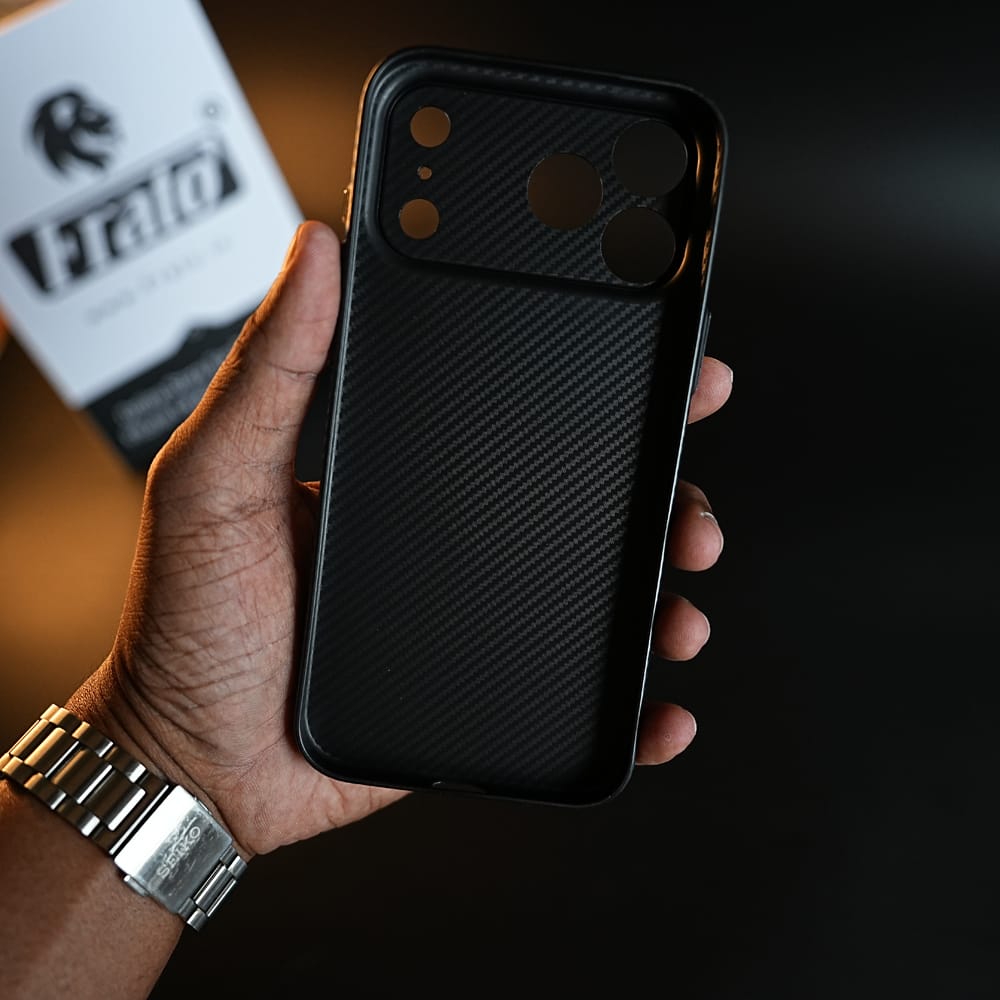 FRATO iPhone 17 Series CarbonEdge Ultra-Thin iPhone Case with Metal Buttons | Carbon Fiber Texture Slim Back Cover