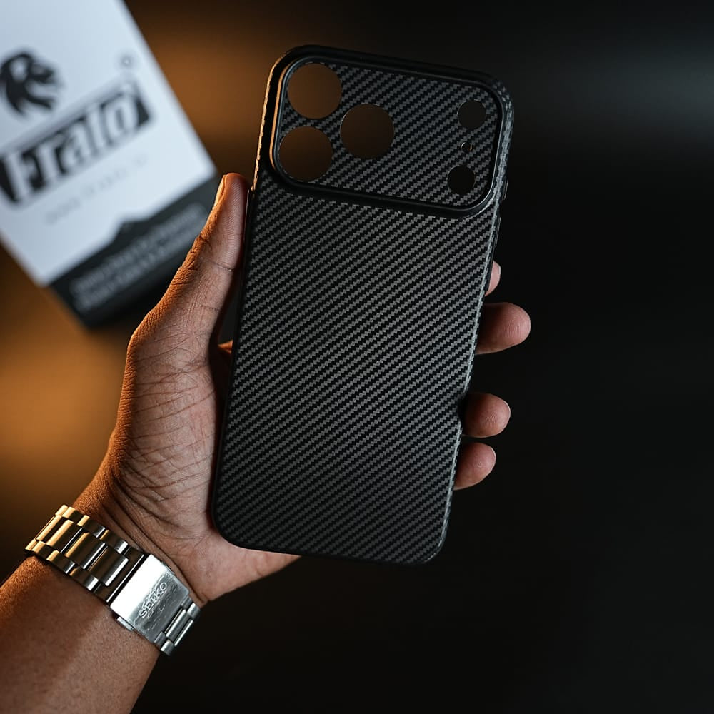 FRATO iPhone 17 Series CarbonEdge Ultra-Thin iPhone Case with Metal Buttons | Carbon Fiber Texture Slim Back Cover