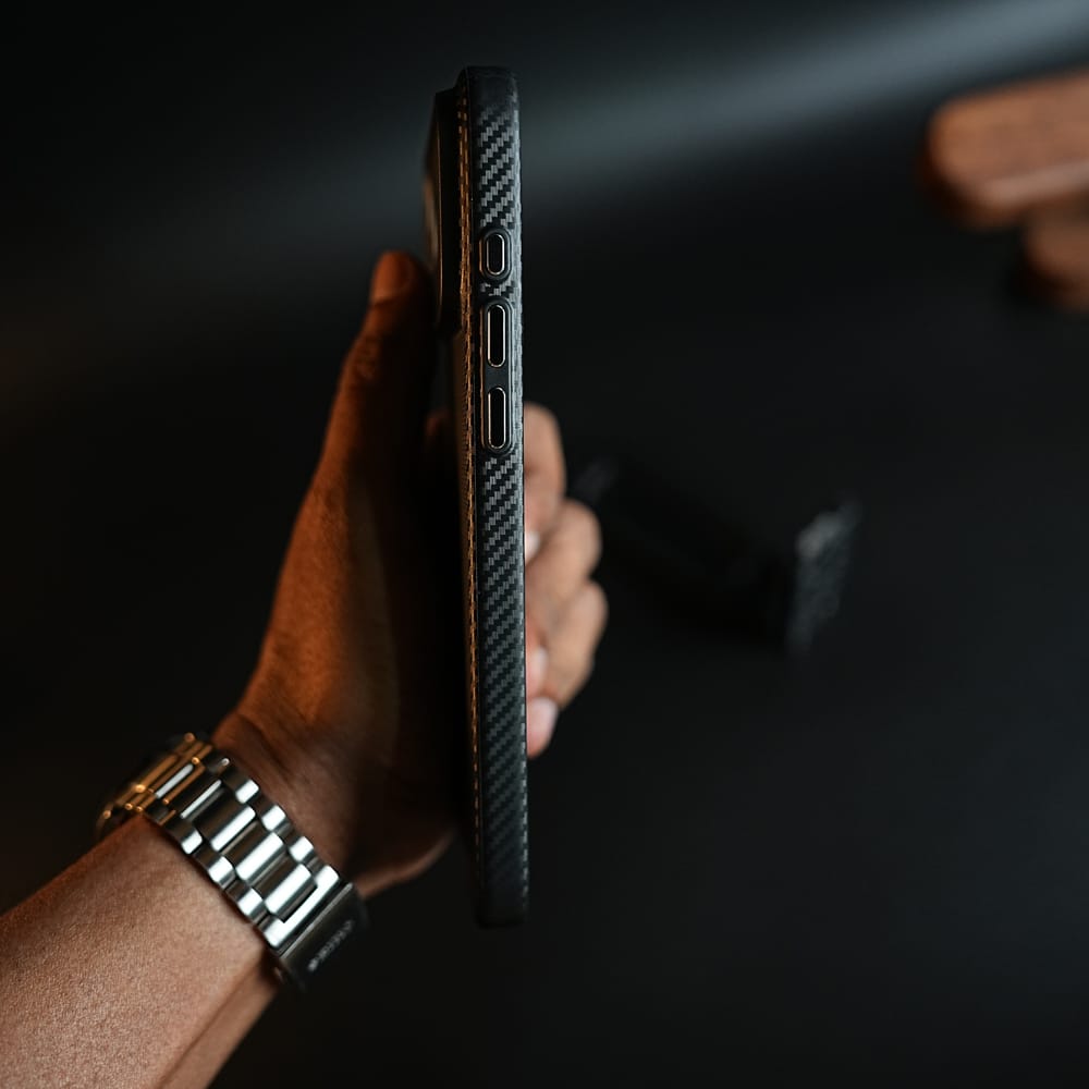 FRATO iPhone 17 Series CarbonEdge Ultra-Thin iPhone Case with Metal Buttons | Carbon Fiber Texture Slim Back Cover