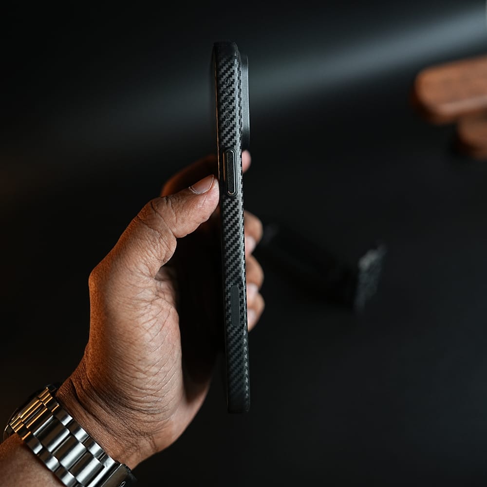 FRATO iPhone 17 Series CarbonEdge Ultra-Thin iPhone Case with Metal Buttons | Carbon Fiber Texture Slim Back Cover