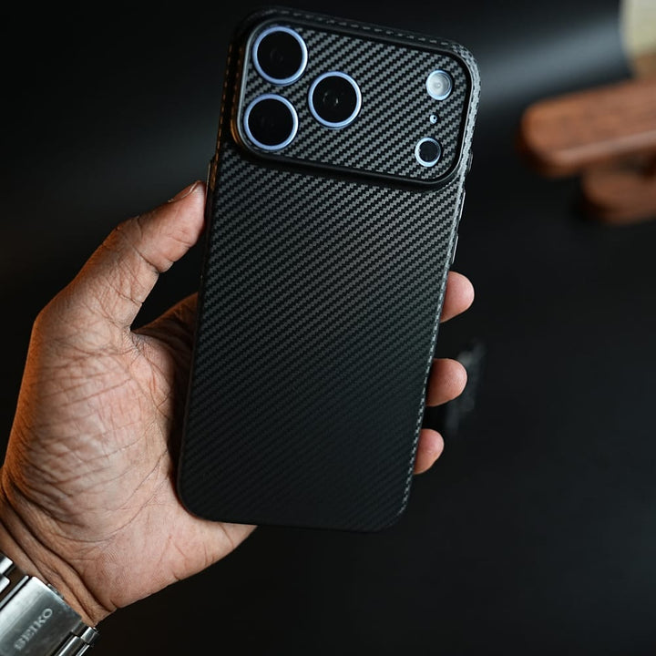 FRATO iPhone 17 Series CarbonEdge Ultra-Thin iPhone Case with Metal Buttons | Carbon Fiber Texture Slim Back Cover