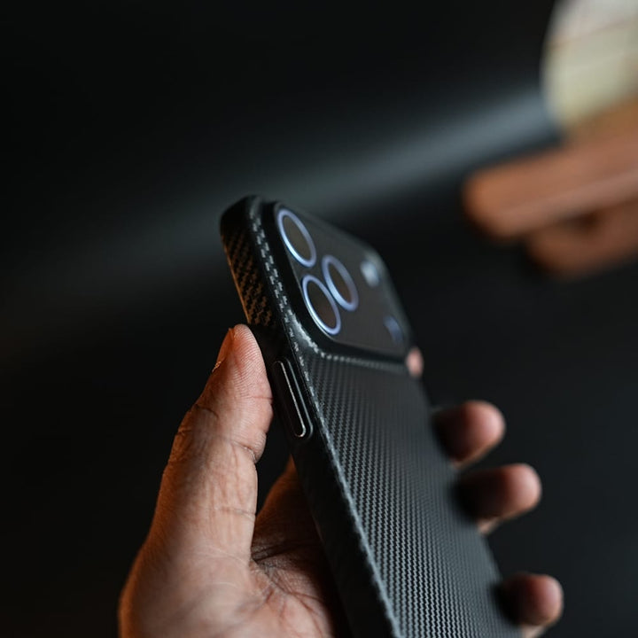 FRATO iPhone 17 Series CarbonEdge Ultra-Thin iPhone Case with Metal Buttons | Carbon Fiber Texture Slim Back Cover
