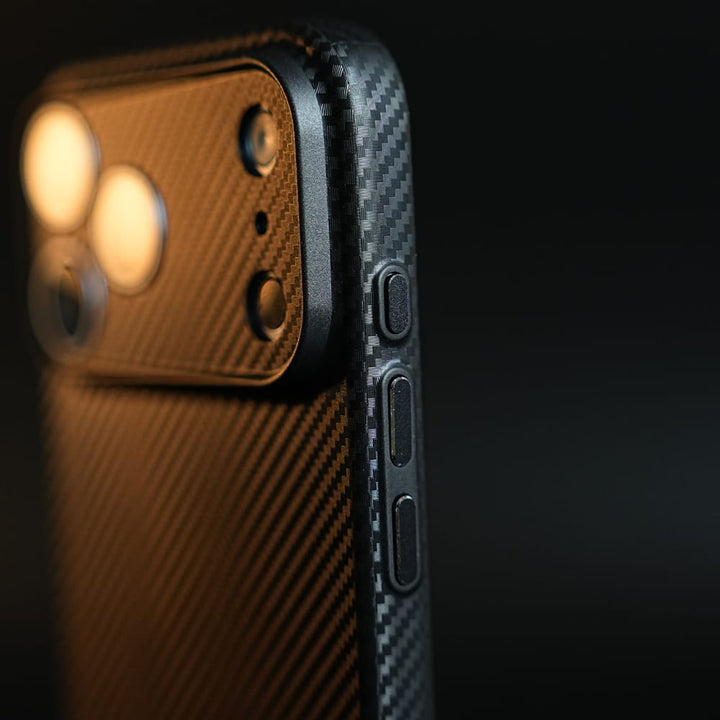 FRATO iPhone 17 Series CarbonEdge Ultra-Thin iPhone Case with Metal Buttons | Carbon Fiber Texture Slim Back Cover