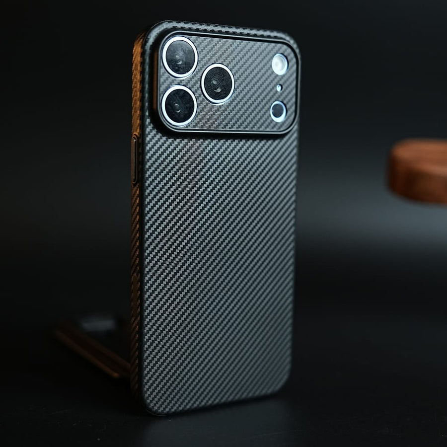 FRATO iPhone 17 Series CarbonEdge Ultra-Thin iPhone Case with Metal Buttons | Carbon Fiber Texture Slim Back Cover