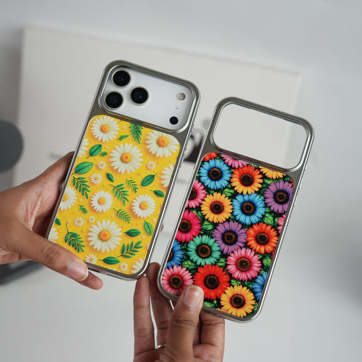 FRATO iPhone 17 Series Chrome Frame Floral Designer Bllom Case | Slim Protective Back Cover