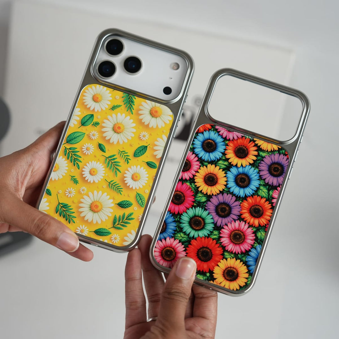 FRATO iPhone 17 Series Chrome Frame Floral Designer Bllom Case | Slim Protective Back Cover