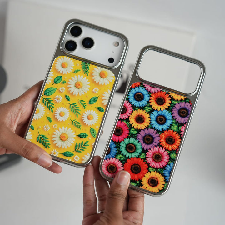 FRATO iPhone 17 Series Chrome Frame Floral Designer Bllom Case | Slim Protective Back Cover