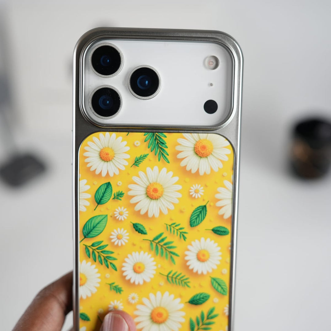 FRATO iPhone 17 Series Chrome Frame Floral Designer Bllom Case | Slim Protective Back Cover