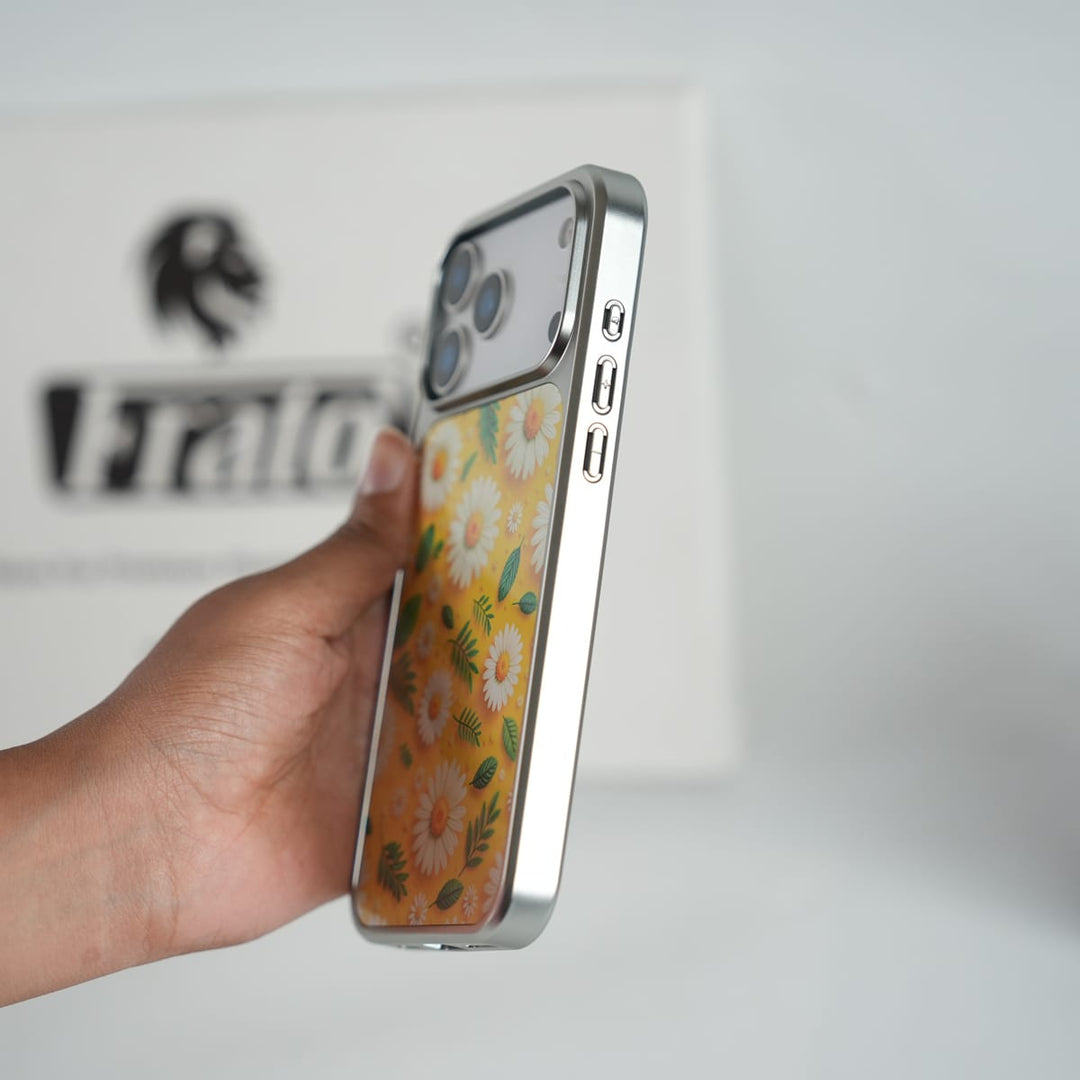 FRATO iPhone 17 Series Chrome Frame Floral Designer Bllom Case | Slim Protective Back Cover
