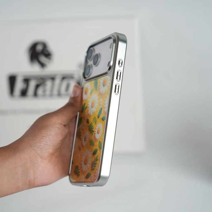 FRATO iPhone 17 Series Chrome Frame Floral Designer Bllom Case | Slim Protective Back Cover